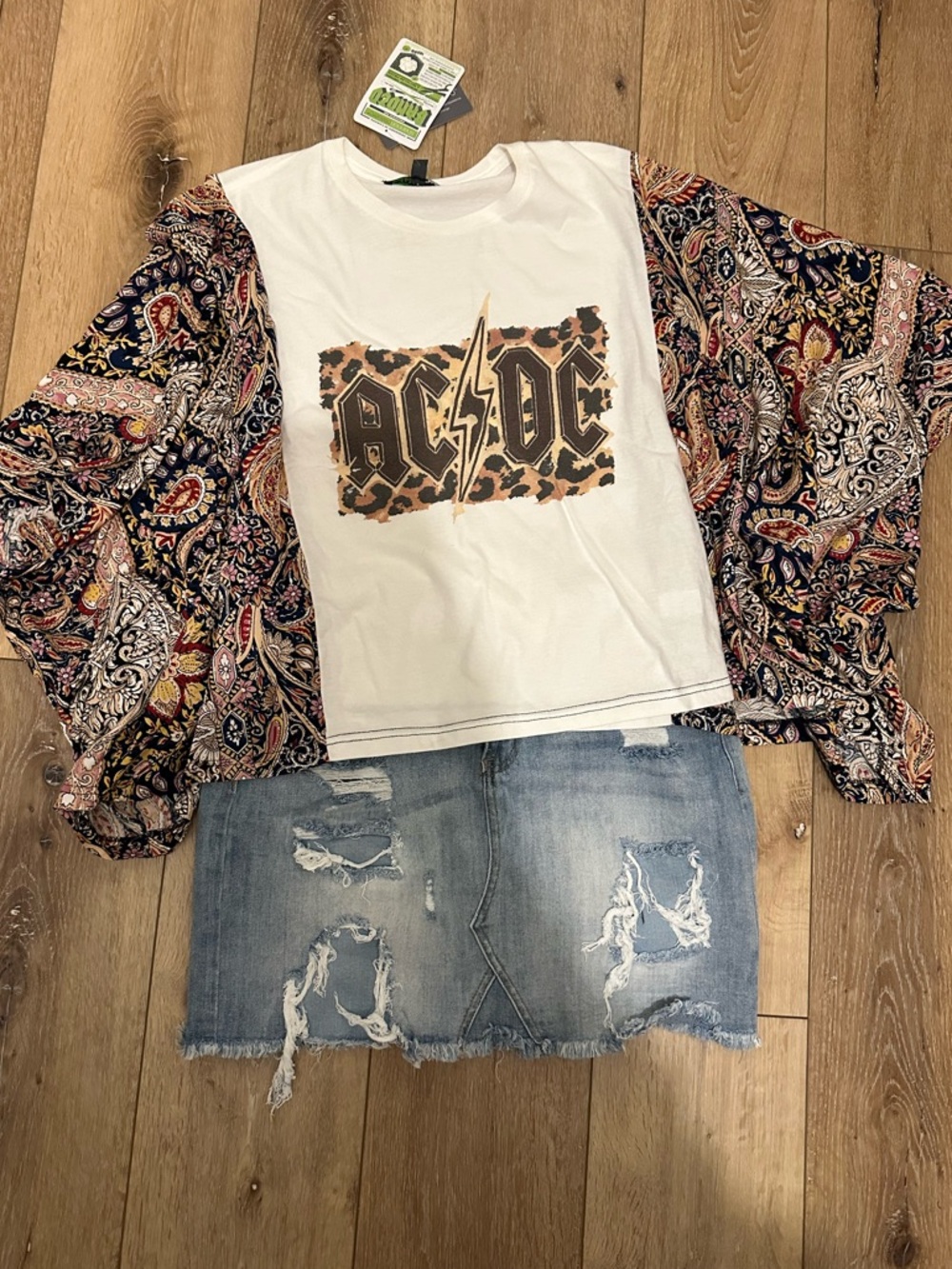 Shannon Passero Upcycled AC/DC Band Tee White Tee with Leopard Accent
